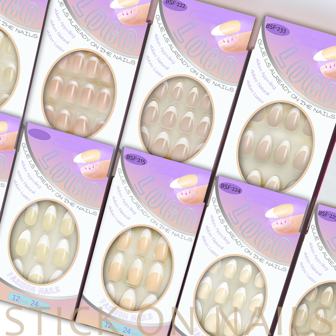 Press-On Nail Tips Ready Glued Long Perfect Fit Ready To Go Reusable Short Nail Kit 24 pieces in solid glossy color