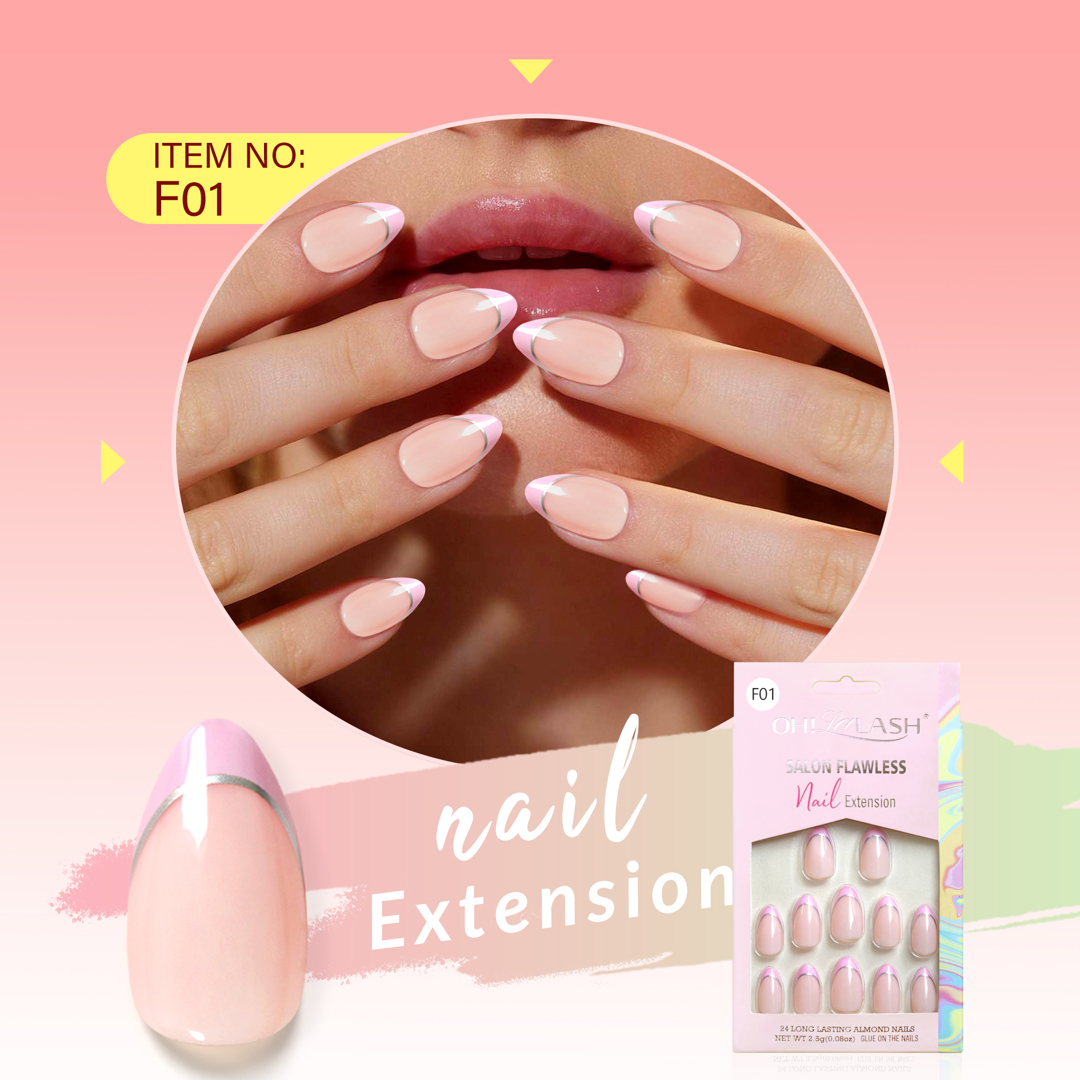 F01- 24 pieces nail flawless set,unique nude beige color in glossy finishing 