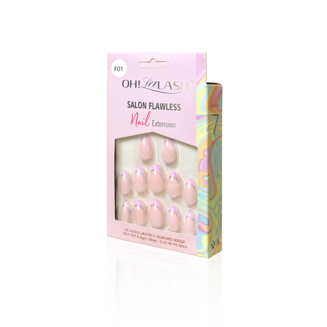 F01- 24 pieces nail flawless set,unique nude beige color in glossy finishing 