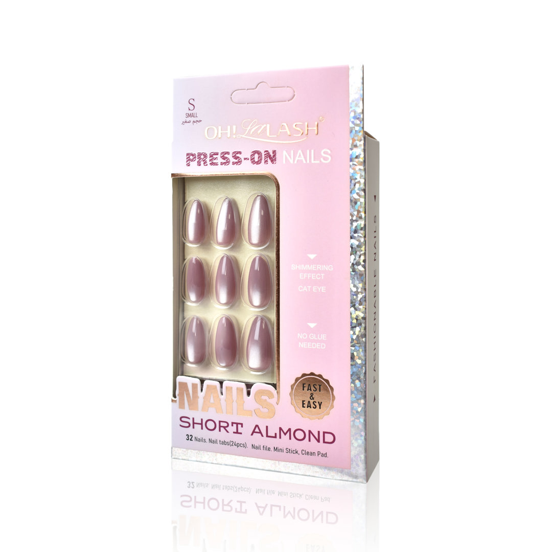 Shiny Cat Eye Nails - 32pcs Press-On with Glitter Accents